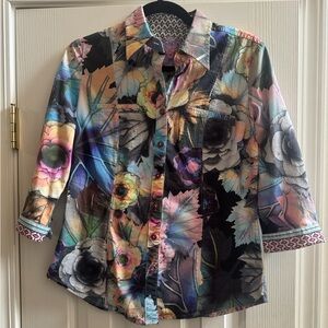 Robert Graham Limited Edition Floral Button-Up Shirt with 3/4 Sleeves